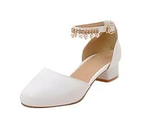 Girl Owl Slippers Pumps Low Heels Flower Party High School Prom Sandals Grils Dress Shoes (White, 3 Big Kids)