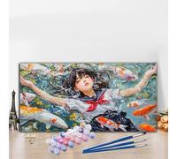 Girl Paint by Numbers for Adults Beginners DIY Paint by Numbers Japan Colored Canvas Drawing,Easy Arts and Crafts for Adults Oil Painting Kit for Relax Christmas Decorations,Room Decor 40x70 cm G8-902