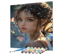 Girl Paint by Numbers for Adults, Butterfly Painting by Number for Adults, DIY Color Oil Painting with Canvas Brushes and Acrylic Paints kits for Home Wall Decor Gifts 30x40cm/12x16inch (Model-1262)