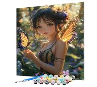 Girl Paint by Numbers for Adults, Butterfly Painting by Number for Adults, DIY Color Oil Painting with Canvas Brushes and Acrylic Paints kits for Home Wall Decor Gifts 30x40cm/12x16inch (Model-1264)