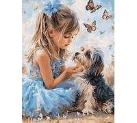 Girl Paint by Numbers for Adults, Paint by Numbers Animal Pattern DIY Acrylic Oil Painting Kits, with 3 Brushes, Simple Painting Kits for Beginner Kids for Home Wall Decor Gifts 45X60cm, Model 1425