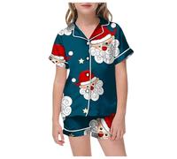 Girl Pajamas Sets Long Sleeves Button-Down Top Pants Xmas Satin Pj Comfy Loungewear Set for Gifts Girls V Neck Graphic Sleepwear