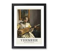 Girl Playing Instrument By Johannes Vermeer Exhibition Museum Painting Framed Print | A4 Black Framed Wall Art | Ready to Hang | Modern Historical Picture | Living Room Bedroom Lounge Office