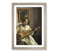 Girl Playing Instrument by Johannes Vermeer Framed Print | A2 Oak Framed Wall Art | Ready to Hang | Modern Historical Picture | Living Room Bedroom Lounge Office