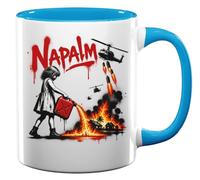 Girl Pouring Gasoline on Fire Ceramic Tea Coffee Mug Light Blue