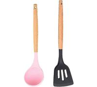 (Girl Powder - Magic Black) 2 Piece Kitchen Utensil Set, Easy Clean Wooden Cooking Utensils, Kitchen Utensils for Nonstick Cookware