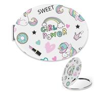 Girl Power Compact Mirror, 1X/2X Oval Make Up Mirror, Pu Leather Portable Travel Makeup Small Mirrors, Handbag Mini Essentials Handheld Mirrors, Gifts for Teenage Girls, Small Gift