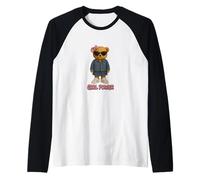 Girl Power Cute Teddy Bear Girl Raglan Baseball Tee