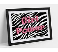 Girl Power Funky Y2K Feminist Quote Zebra Pink Framed Wall Art Print Picture - A2 - Black Frame