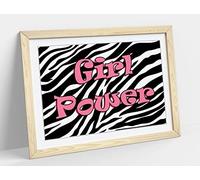 Girl Power Funky Y2K Feminist Quote Zebra Pink Framed Wall Art Print Picture - A3 - Light Oak Frame