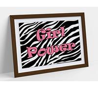 Girl Power Funky Y2K Feminist Quote Zebra Pink Framed Wall Art Print Picture - A4 - Walnut Frame