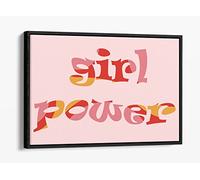 Girl Power Groovy Feminist Slogan 3 Pink Canvas Floater Frame Print Picture Art - Black Frame 30 inch wide x 20 inch high