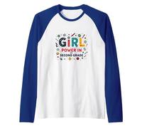 Girl Power in Second Grade Inspirational School Fun Raglan Baseball Tee, Men, Royal Blue/White, L