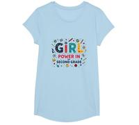 Girl Power in Second Grade Inspirational School Fun T-Shirt, Girls, Baby Blue, Large