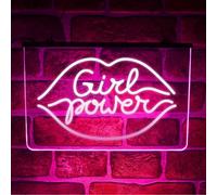 Girl Power LED Neon Light Sign | Multicolour Hanging Lit Up Lips Display Quote For Bedroom