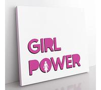 Girl Power Modern Typography Quote Canvas Wall Art Print Ready to Hang, Framed Picture for Living Room Bedroom Home Office Décor, 35x35 cm (14x14 Inch)