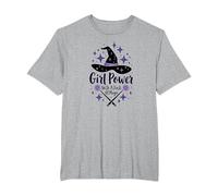 Girl Power with A Dash of Magic Witch Hat Wands T-Shirt, Men's Big and Tall, Heather Grey, 6X Tall