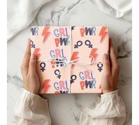 Girl Power Wrapping Paper Sheet, "GRL PWR" with Lightning Bolts, Ideal for Women's Rights & Feminist Gifts - W125 (Medium Sheet - 42 x 58cm / 15.7" x 22.8" inches)