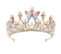 Girl Princess Crown Butterfly Rhinestone Tiaras Birthday Crystal Crown Performance Wedding Model Catwalk Handmade Pearl Tiara