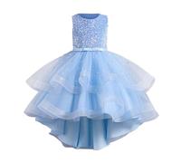 Girl Princess Dress Tulle Sequin Sleeveless Princess Party Tulle Tutu Bridesmaid Belted Wedding Dresses Pageant Birthday Party Maxi Prom Gown Piano Performance Tutu Skirt for Girls Blue