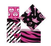 Girl Princess Hot Pink Black White Wrapping Paper, Folded Flat 4 Sheets 50 x 70cm Per Sheet, Hearts Leopard Carriage Unicorn Crown Patterns Gift Paper For Mom Girlfriend Women Birthday Wedding