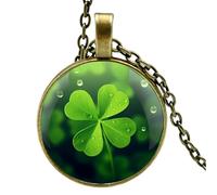 Girl Products 925 Sterling Silver Necklaces For Women And Men, Classic Patrick Shamrock Four-leaf Wooden Glass, St Patricks Day Beads Bulk, Green Bead Necklace