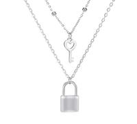 Girl Products Ciondolo con Chiave a Cuore in Argento Sterling 925 e Pietra, Lucchetto per Donna, Collana con Lucchetto a Catena da Uomo