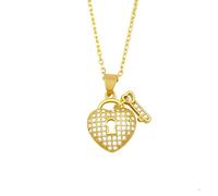 Girl Products Ciondolo con Chiave a Cuore in Argento Sterling 925 e Pietra, Lucchetto per Donna, Collana con Lucchetto a Catena da Uomo