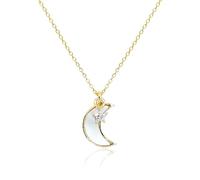 Girl Products Dainty Mother of Pearl Moon Necklace for Women Black Onyx White Quartz Crescent Moon and Pendant 14K Gold Plated Trendy Jewelry s for Teen Girls s