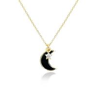 Girl Products Dainty Mother of Pearl Moon Necklace for Women Black Onyx White Quartz Crescent Moon and Pendant 14K Gold Plated Trendy Jewelry s for Teen Girls s