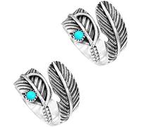 Girl Products For Memorial- Your Guardian Angel Watching and Protecting Feather Turquoise Ring,Feather Turquoise Adjustable Ring, Boho Feather Ring,Nature Leaf Thumb Ring,for Women Men Gifts (2PCS)