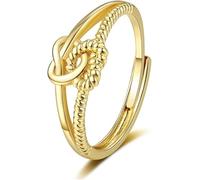 Girl Products One Unbreakable Bond Knotted Ring,Nautical Double Rope Knot Promise Ring,Adjustable Designer Inspired Two Tone Crossover Band Ring 18K Gold Plated Twisted Eternity Cable