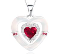 Girl Products Sterling Silver Birthstone Necklace for Women, Mother of Pearl Shell Pendant Necklaces, Double Heart Necklace Anniversary Birthday Gifts for Wife, Jewelry Gift for Women Mom Girlfriend