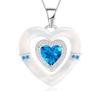 Girl Products Sterling Silver Birthstone Necklace for Women, Mother of Pearl Shell Pendant Necklaces, Double Heart Necklace Anniversary Birthday Gifts for Wife, Jewelry Gift for Women Mom Girlfriend