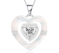 Girl Products Sterling Silver Birthstone Necklace for Women, Mother of Pearl Shell Pendant Necklaces, Double Heart Necklace Anniversary Birthday Gifts for Wife, Jewelry Gift for Women Mom Girlfriend