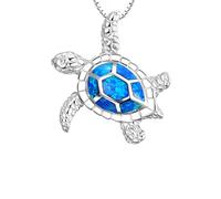 Girl Products Sterling Silver Bohemia Blue Imitation Opal For Women, Cute Charm - Hawaiian Lovely Ocean Animal Pendant, Sea Turtle Necklace