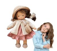 Girl Rag Doll Plush - Handmade Plush Doll,110g Lightweight Soft Breathable Materiall, Warm Hug Feeling Portable Travel Friend, Traditional Craftted Styled Figure - For Playroom & Gift Box