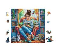 Girl Reading Book 100 Pc Classic Jigsaw Puzzle Puzzle for Adults Hard Challenging Hobby Home Decor Poster High-grade Rigid Cardboard 28x28cm