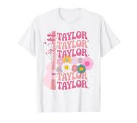 Girl Retro Taylor First Name Personalized Groovy 80's Value Graphic T-Shirt, Men, White, M