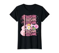 Girl Retro Taylor First Name Personalized Groovy 80's Value Graphic T-Shirt, Women, Black, M