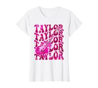 Girl Retro Taylor First Name Personalized Groovy 80's Value Graphic T-Shirt, Women, White, M