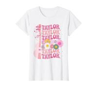 Girl Retro Taylor First Name Personalized Groovy 80's Value Graphic T-Shirt, Women, White, M