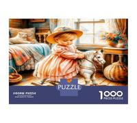 Girl Rocking Horse Room 1000 Piece Jigsaw Puzzle Bundle Cozy Childhood Joy Jigsaw Puzzle Extra-Thick Cardboard Jigsaw Puzzle Collector Mind Relaxation Office Break Travel 70x50cm/1000pcs