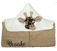 Girl’s 3D Personalised Jerry Giraffe Handmade 100% Soft Cotton Terry Towelling Toddler Sized Hooded Bath Towel. (3-4)