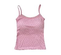 Girl’s Full Sleeveless Camisole Tank Tops - Floral Print Vest Stretch Undershirts Comfortable Camis (Fits Ages 10-14) (Pink)