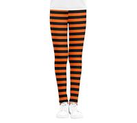 Girl 's Halloween Leggings Holiday Stretchy Full Ankle Length Stripe and Black Tights Orange Stripe Long Yoga Pants Trousers for Little Girls (Orange Black, 4-5T)