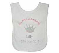 Girl’s Personalised 1st Birthday Bib (White)