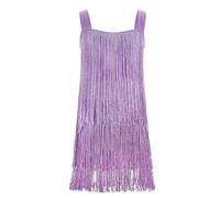 Girl Salsa Latin Dance Dress Tassel Fringe Flapper Dress 1920s Gatsby Cocktail Dress Tango Ballroom Dancing Costume Purple 3-4T