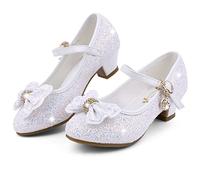 Girl Sandals Glitter Princess Shoes Sequin Party Shoes Bling Bowknot High Heels Wedding Birthday Dress Comfort Bright Diamond Cosplay Dance for Little Girls Christmas White