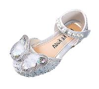 Girl Sandals Glitter Princess Shoes Sequin Party Shoes Bling Pearl Bowknot High Heels Wedding Birthday Dress Shoes Comfort Bright Diamond Cosplay Dance Shoes for Little Girls (Silver, 6 Toddler)